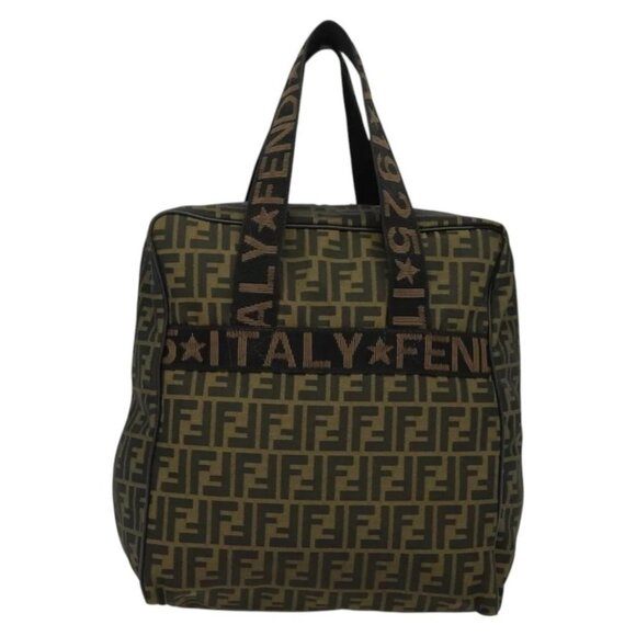 FENDI Zucca Canvas Shoes bag Brown Black Auth 134236 - Picture 3 of 16